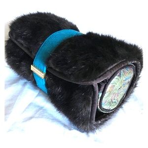 Stephanie Johnson faux fur brocade cosmetic bag